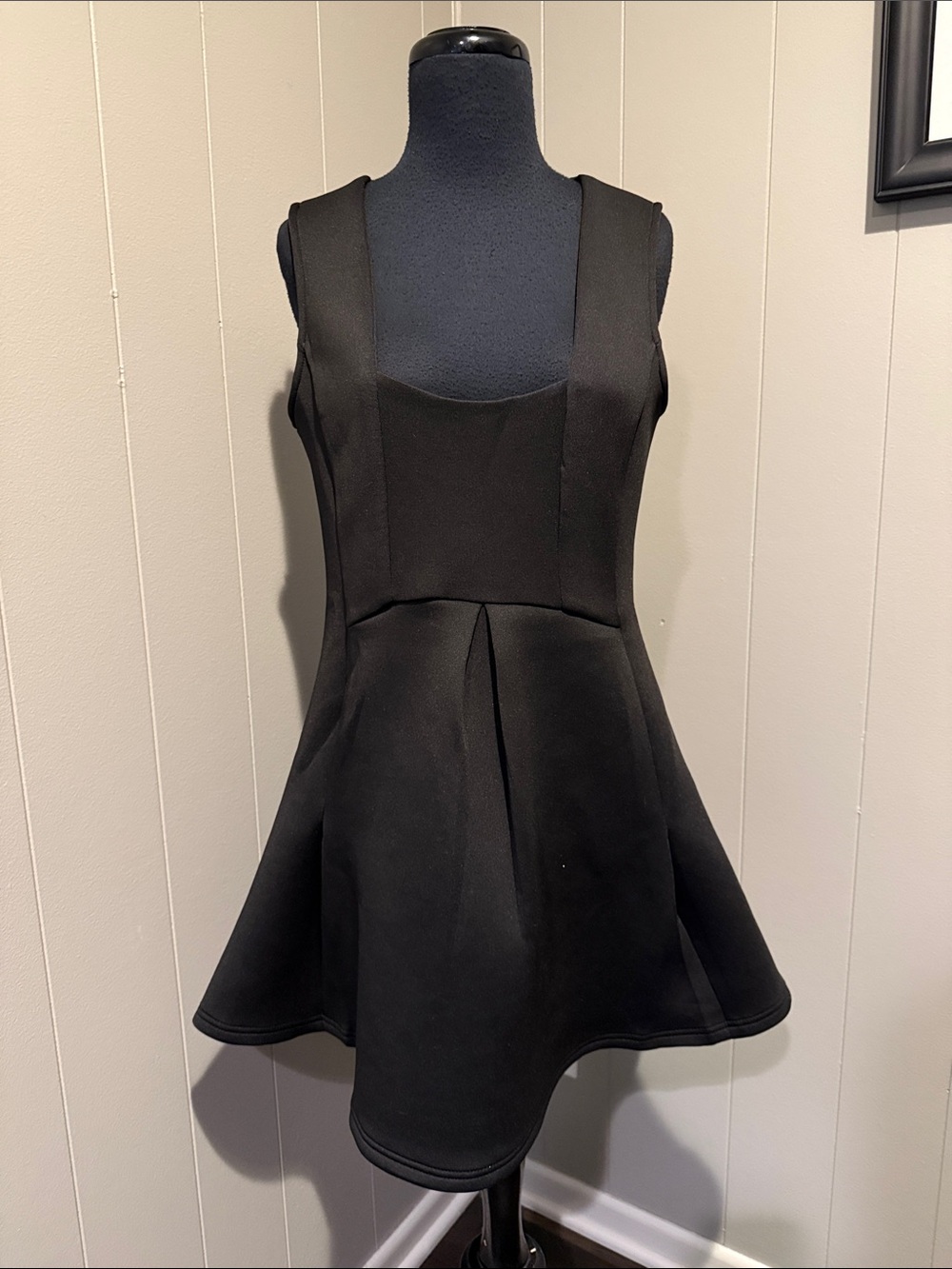 Tobi Women’s Medium Black Sleeveless Deep Neck Fit-and-Flare Mini Dress